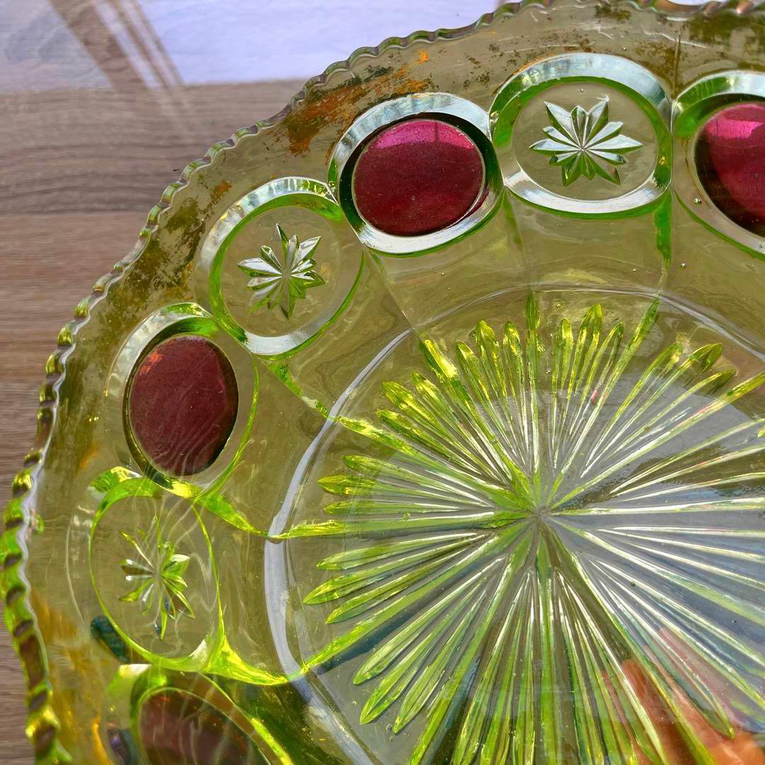 骨董 時代プレス ラスター彩釉薬 ギザフチ 大鉢 菓子器 ウランガラス