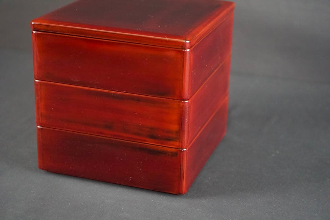 越前漆器 塗師 山本英明 作 溜塗三段重箱 共布 共箱 栞付 美品