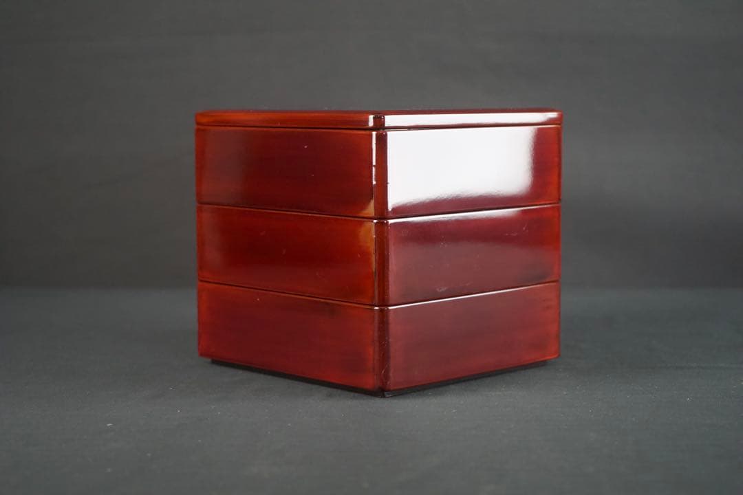 越前漆器 塗師 山本英明 作 溜塗三段重箱 共布 共箱 栞付 美品