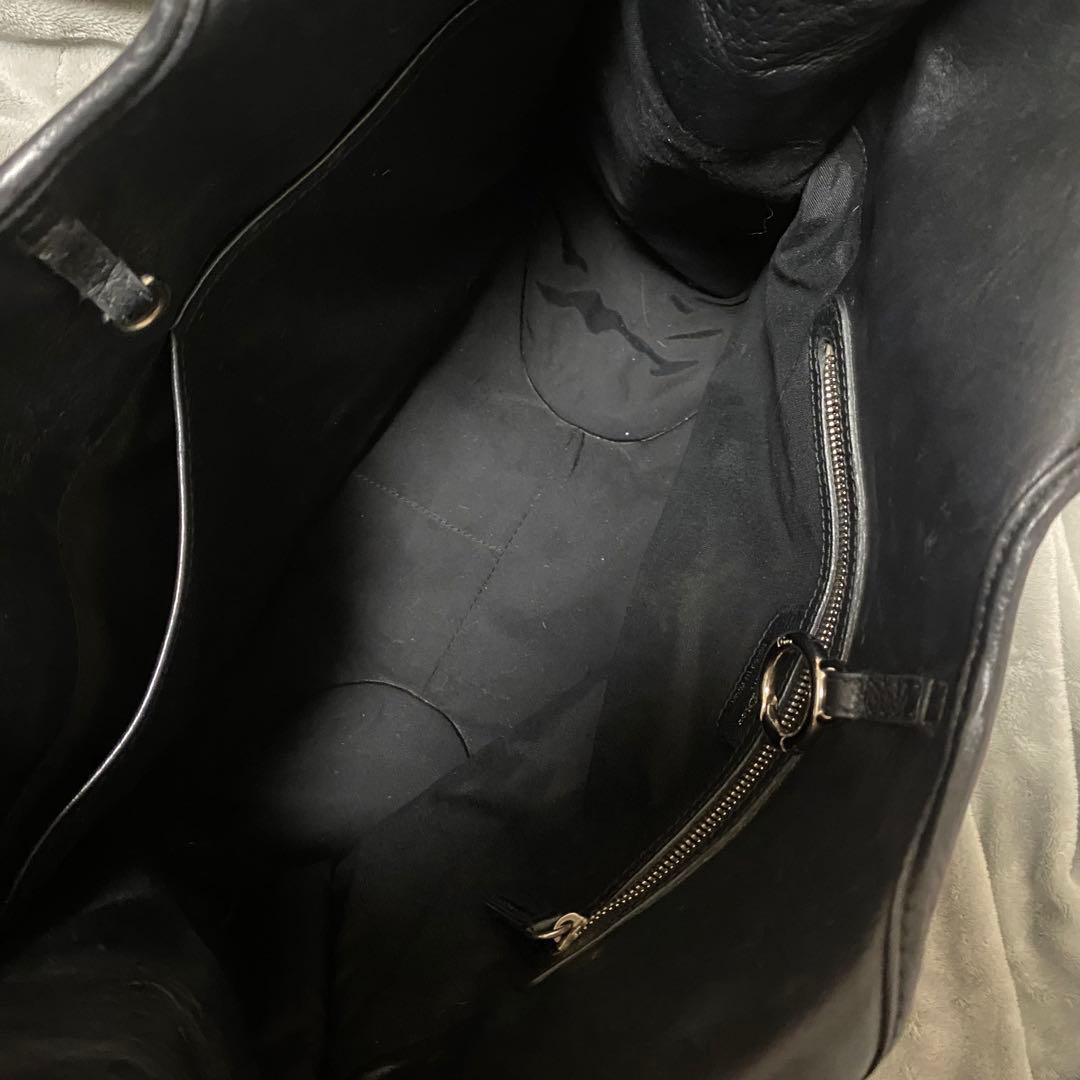 Christian Dior Dチャーム付き ブラックレザーハンドバッグ トート