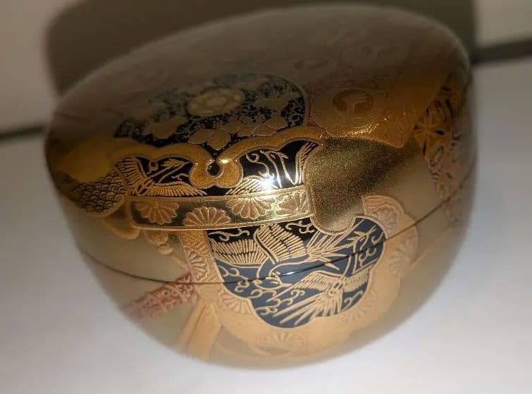 舞楽蒔絵』平棗 小百合作 輪島塗 内金梨子地 高小百合 塗師茶道具茶器