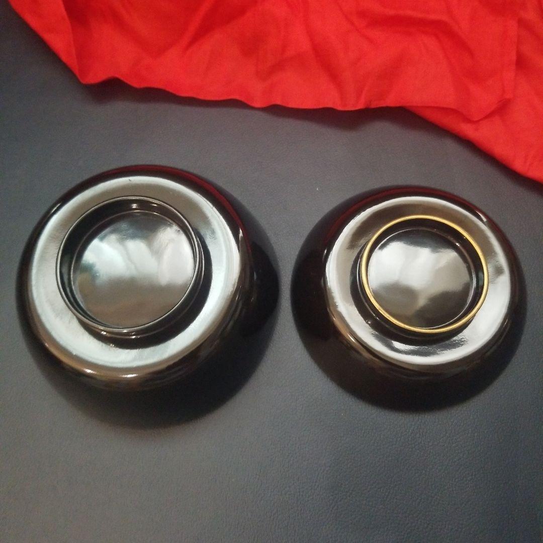 菫　黒漆塗 内総沈金 菊花紋詰 吸物椀 汁椀 茶道具 懐石 菓子椀　2客