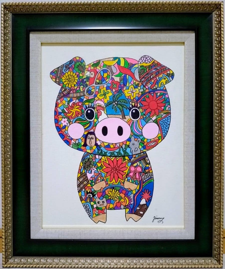 F6号】ジミー大西【Pig】手描き作品/表裏サイン/油彩/アクリル/絵画