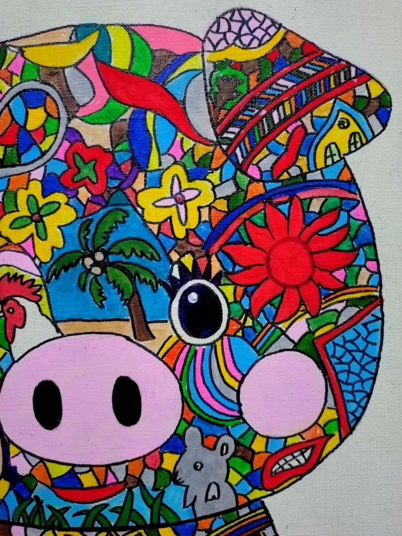 F6号】ジミー大西【Pig】手描き作品/表裏サイン/油彩/アクリル/絵画