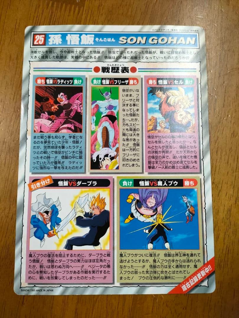 当時物】ドラゴンボールZ ジャンボカードダス No.25 孫悟飯 - メルカリ
