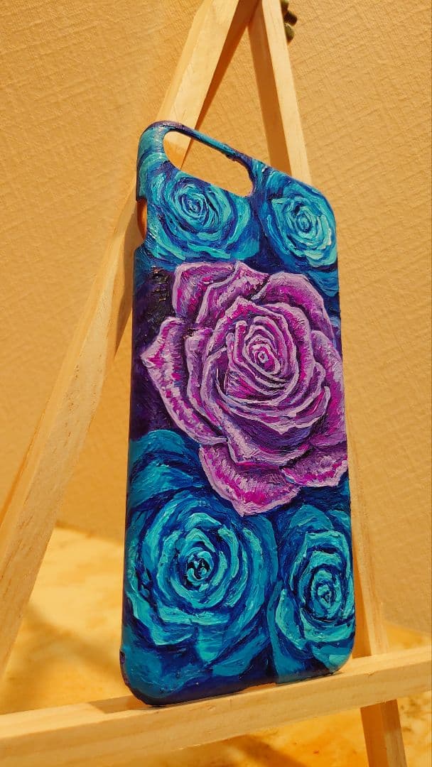 油絵  スマホケース【青と紫薔薇】iPhone8Plus/iPhone7Plus