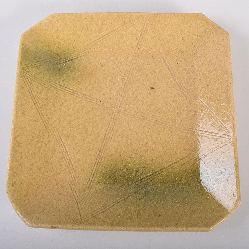 和食器 瀬戸焼 黄瀬戸 美濃不二窯 佐藤和子造 角皿 5客 共箱 VR7786C