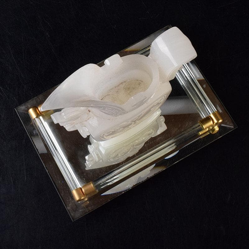 中国 玉石白玉彫刻 林權作 白玉樽 証明書・鏡面台付 V R8720 - メルカリ