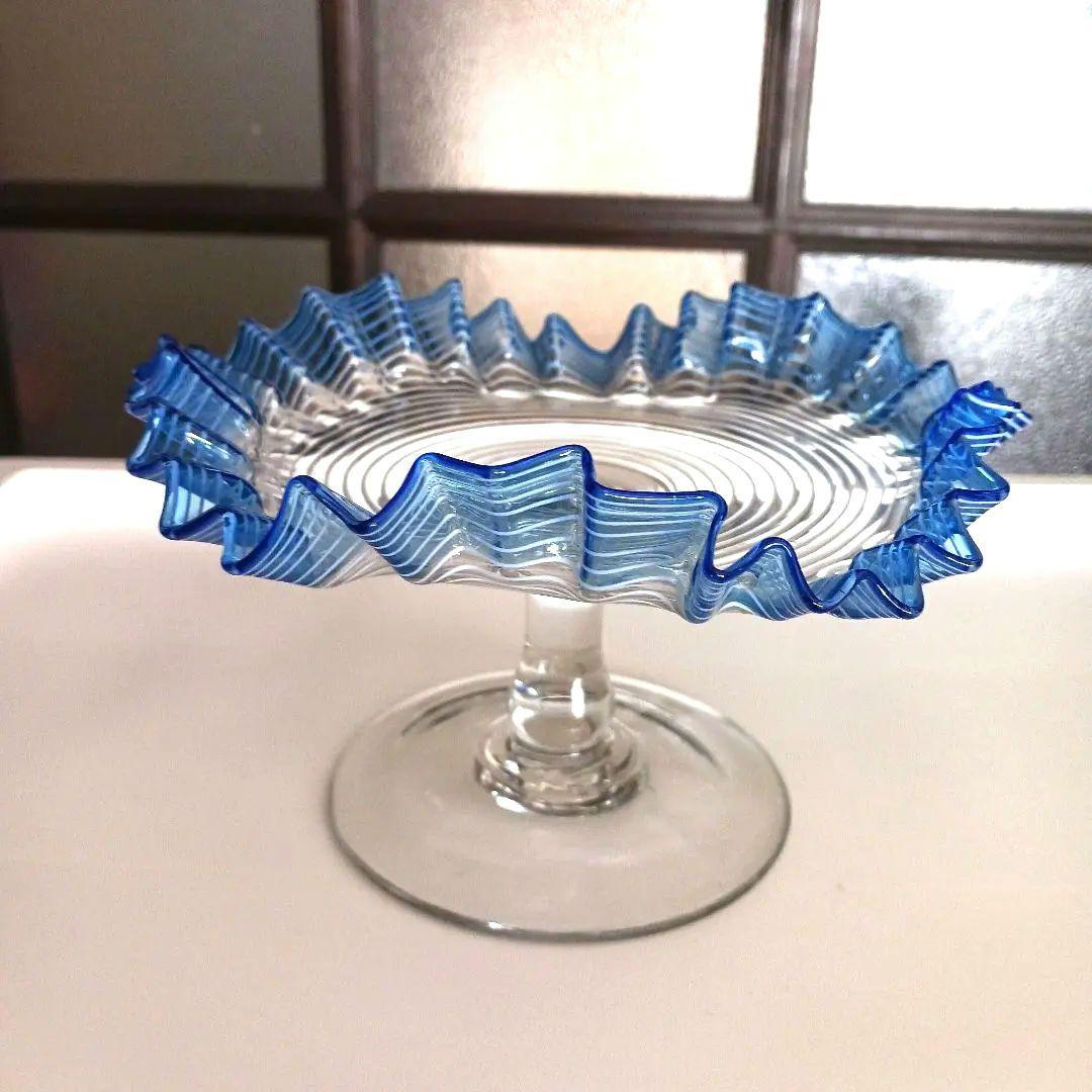 大正ガラス　コンポート　美品 大正ガラス 吹きガラス コンポート 直径15cm 高さ14cm