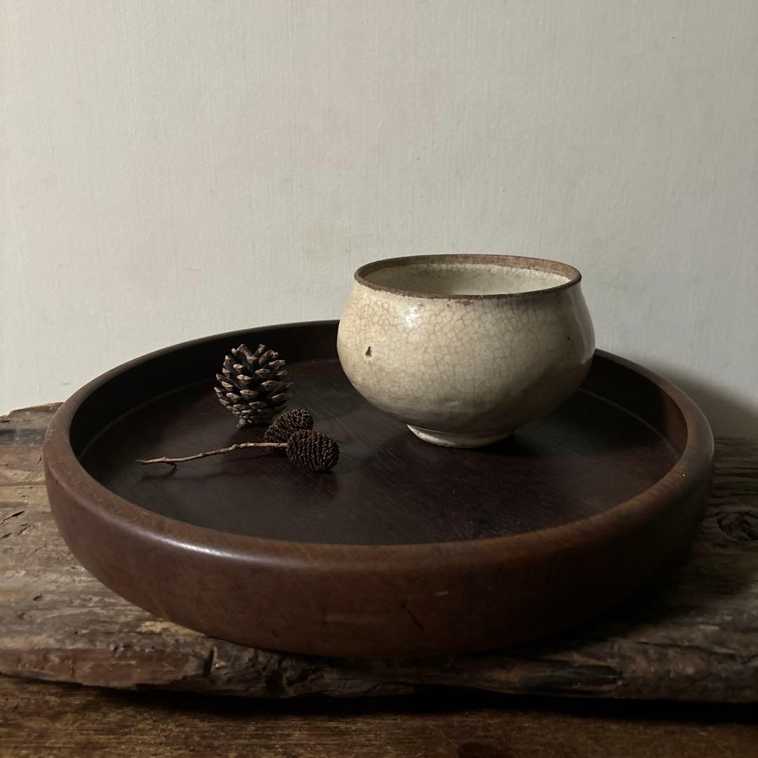 古い丸壷 白釉 塩笥壺 韓国骨董.アンティーク.古民芸.検:立原正秋.