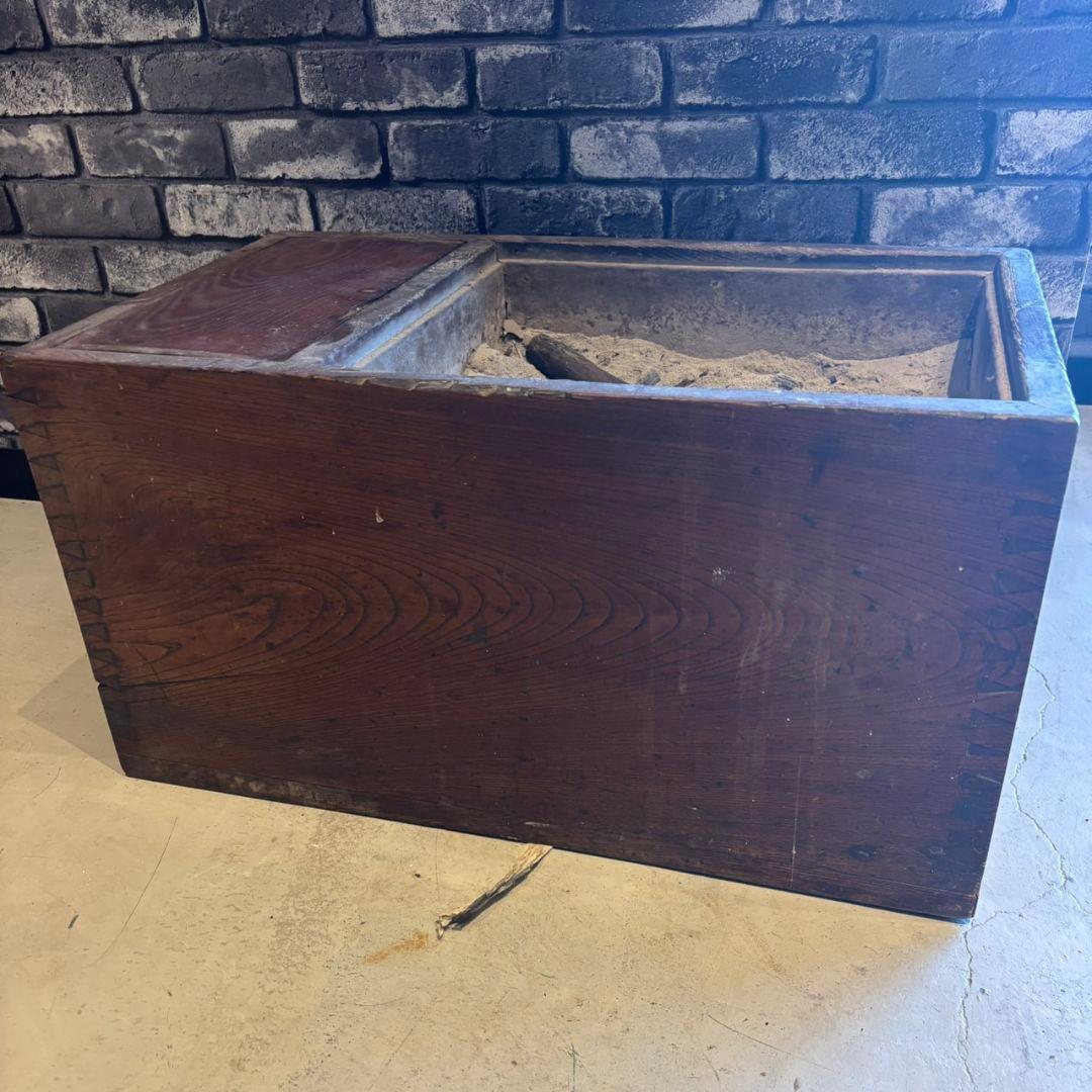 Ly01 木製火鉢 長火鉢 灰入り 昭和レトロ 引き出し付 古道具