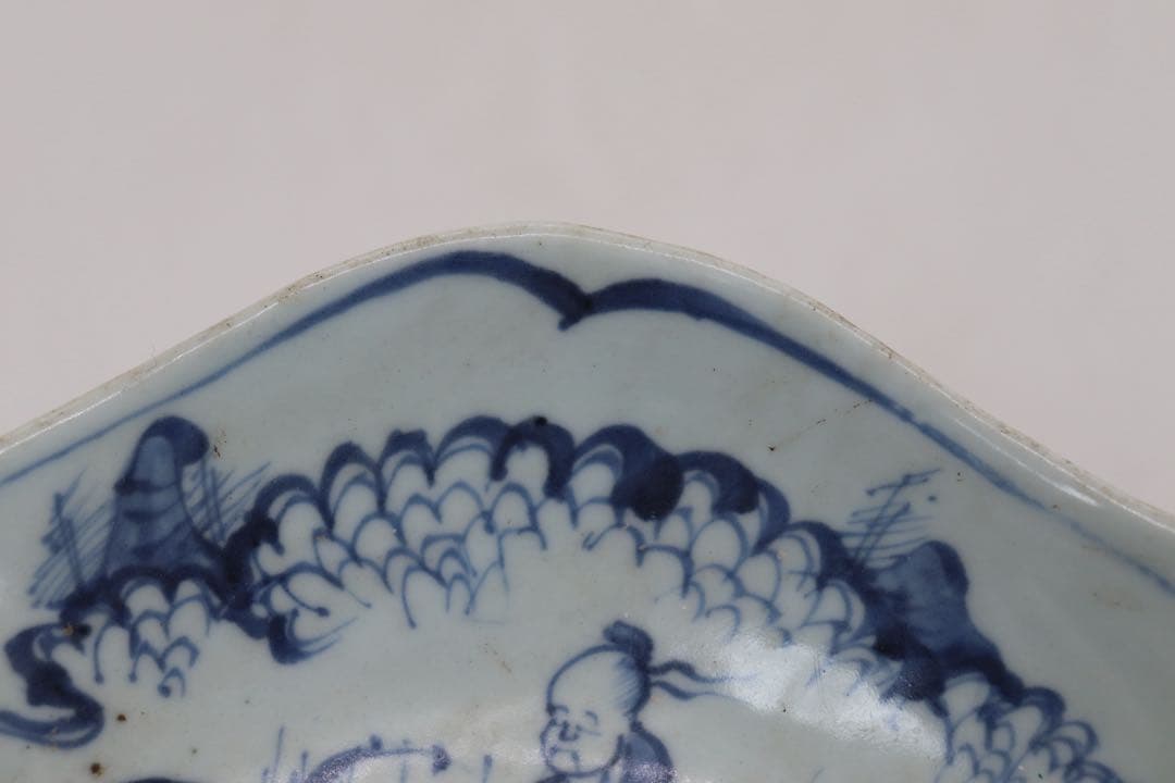 ※中国　明時代　染付人物紋高台皿　送料込み250529