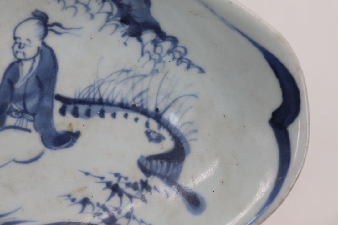※中国　明時代　染付人物紋高台皿　送料込み250529