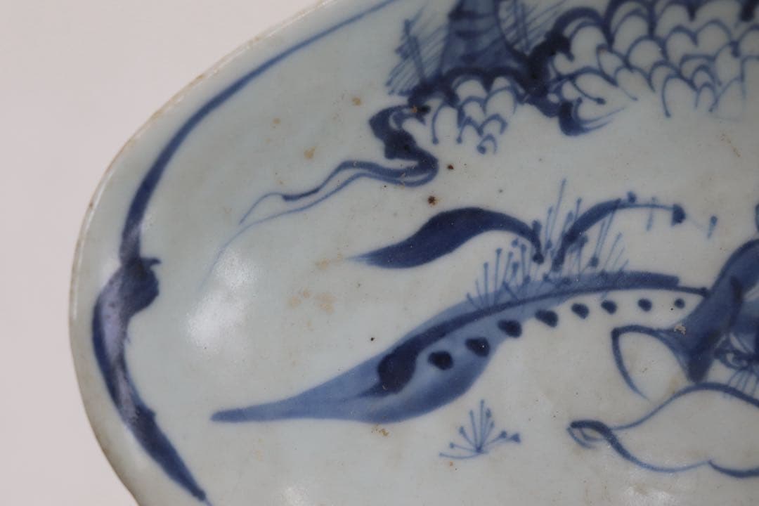 ※中国　明時代　染付人物紋高台皿　送料込み250529