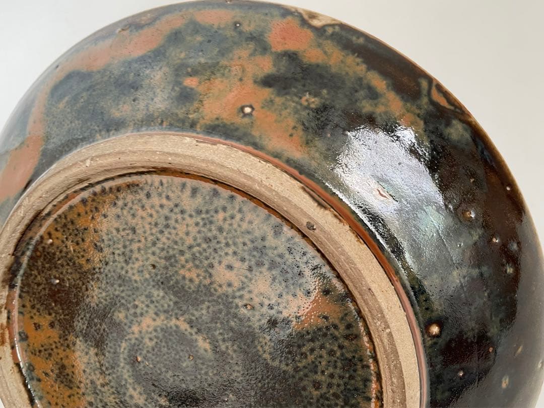 陶芸家　人間国宝　濱田庄司　浜田庄司　鉄釉抜絵皿　大皿　飾り皿　共箱