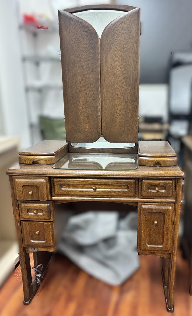 3面鏡 鏡台 ドレッサー レトロ 日本板ガラス コンセントあり ノンブランド moca company ドレッサー 三面鏡 コンパクト デスク スツール付き