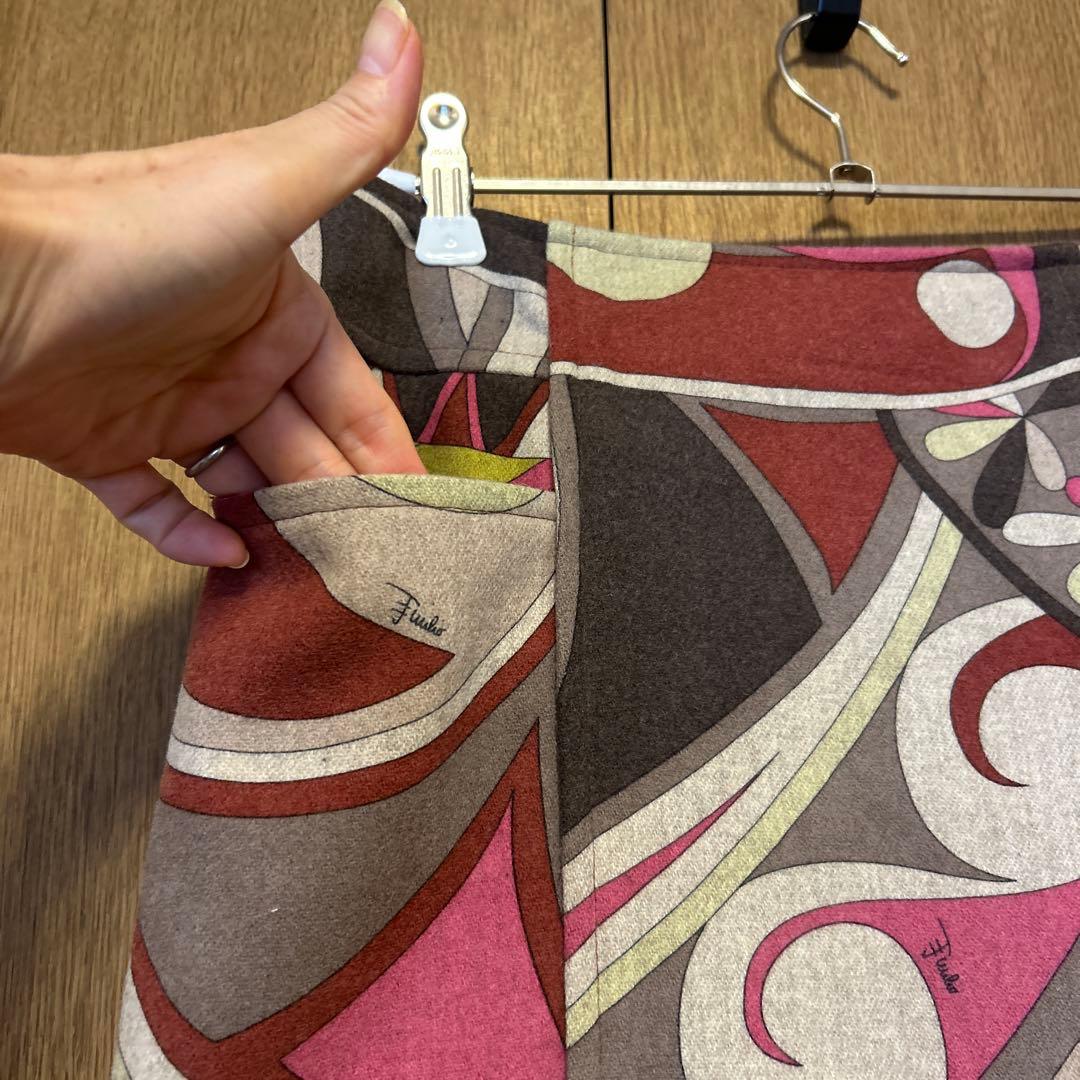 【エミリオプッチ】ピンク系プッチ柄 ウールペンシルスカート 36