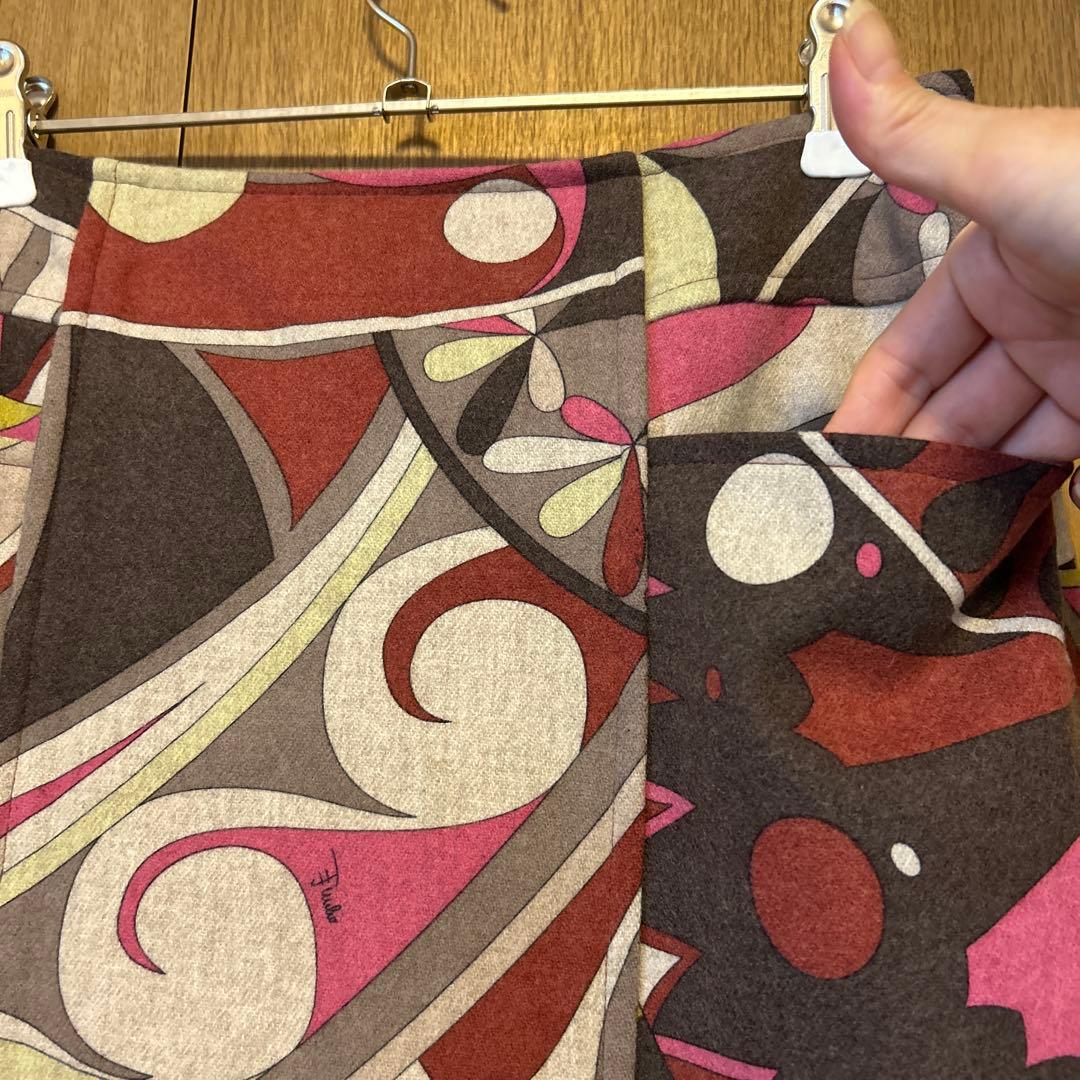 【エミリオプッチ】ピンク系プッチ柄 ウールペンシルスカート 36