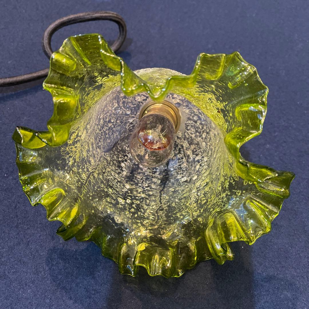 電笠 照明 レトロ ヨーロッパ【フリル 硝子 電笠】アンティーク ガラス