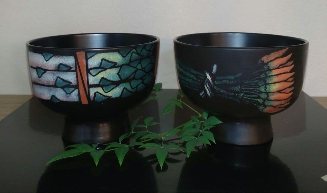 漆器 漆芸作家山本進也作品 野菜蒔絵の合鹿 そば・雑煮碗（ 唐辛子 ）