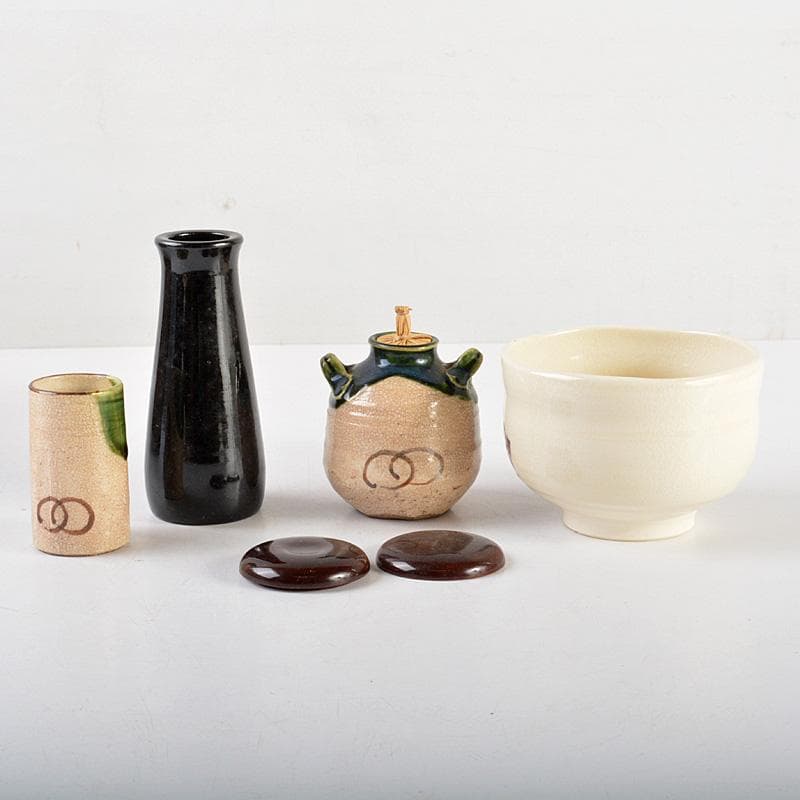 茶道具　桑茶箱　利休茶箱　茶碗　香合　など　5点　一式　　V　R5774