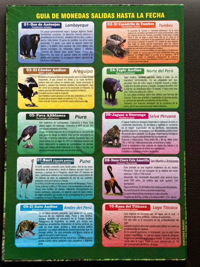 ペルー絶滅危惧種コイン限定アルバム 2023記念硬貨アニマル10枚セット