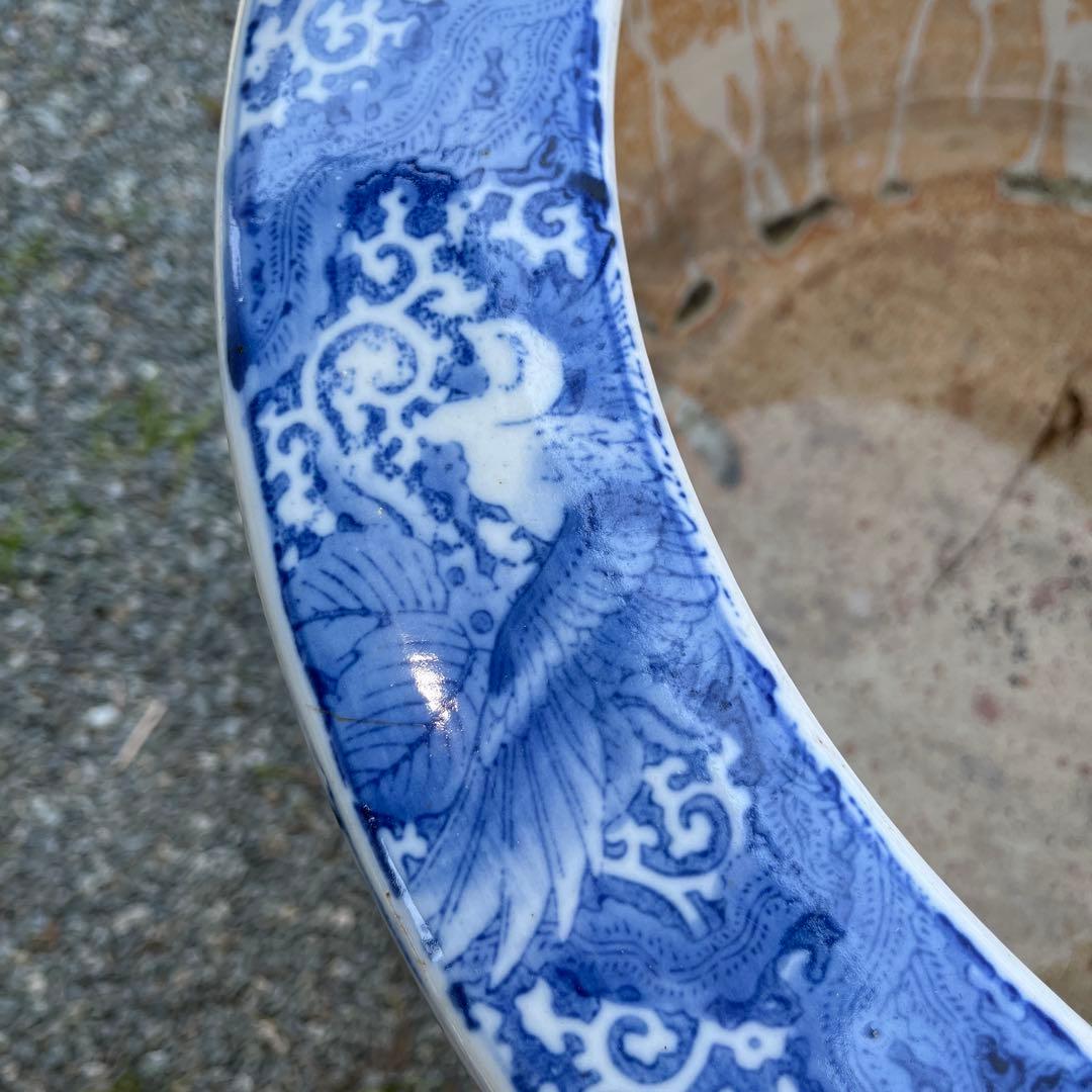 骨董 火鉢 大型 染付 睡蓮鉢 金魚 メダカ テーブル 鉢カバー 古民具 陶器