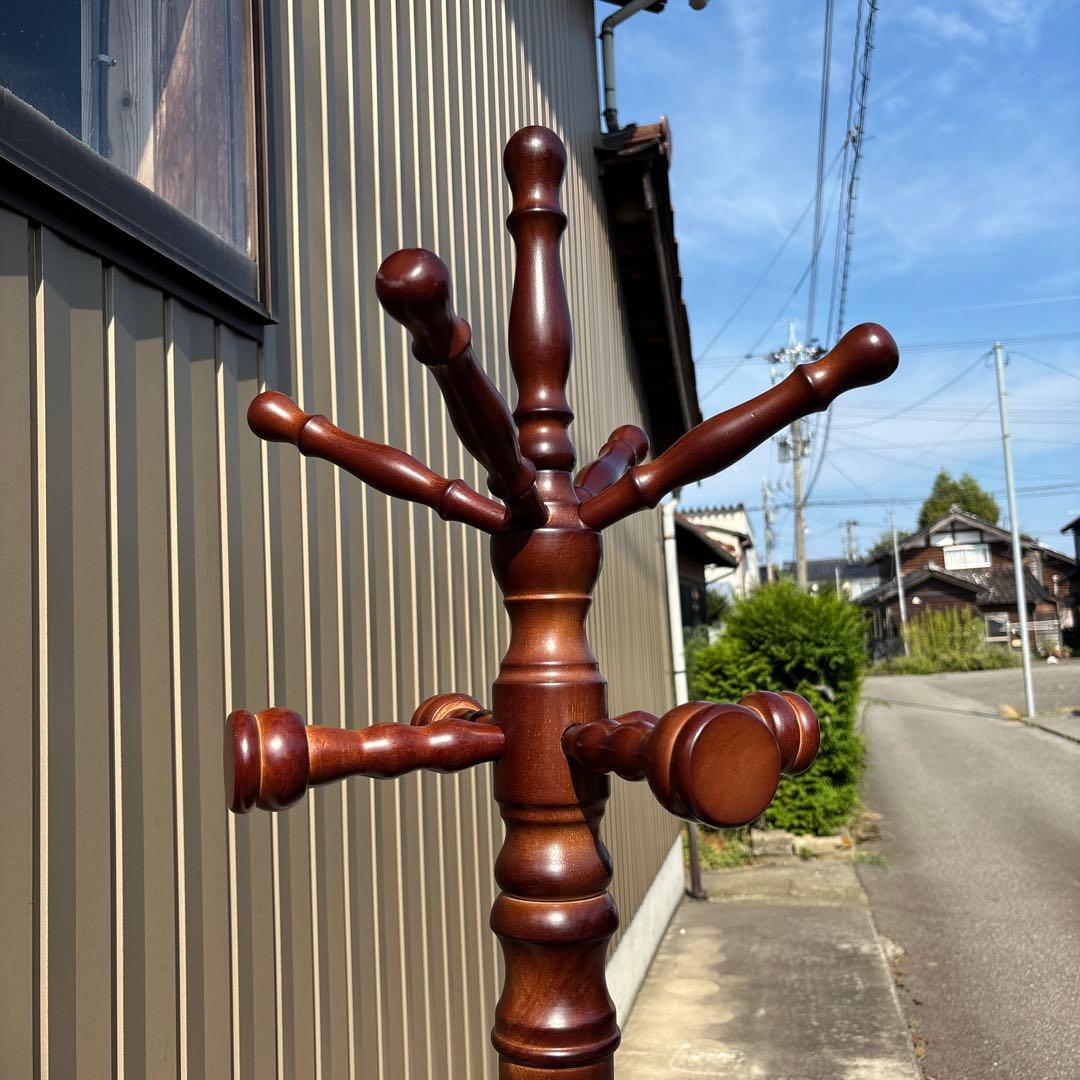 昭和レトロポールハンガー茶色木製コートラック ダークブラウン高さ