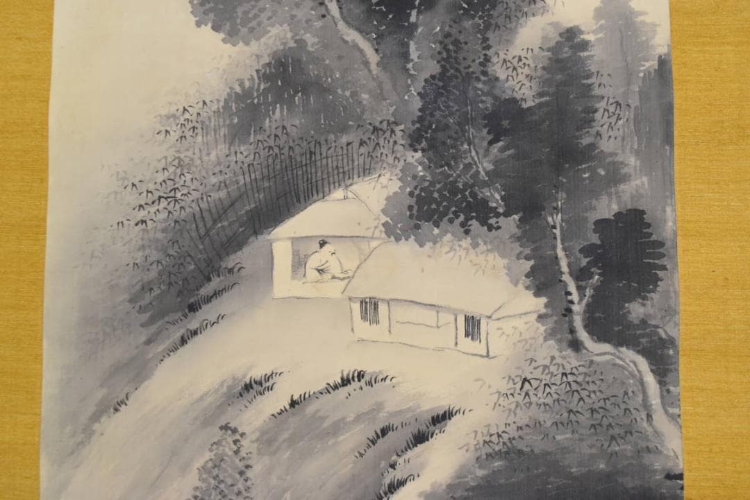 【真作】盧水/山水人物図/掛軸☆宝船☆AB-305