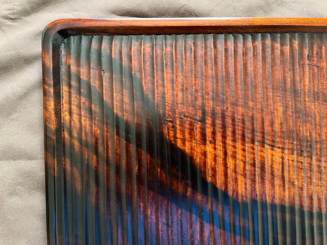 希少　黒柿拭漆我谷盆　25cm×35.4cm×1.8cm №9030