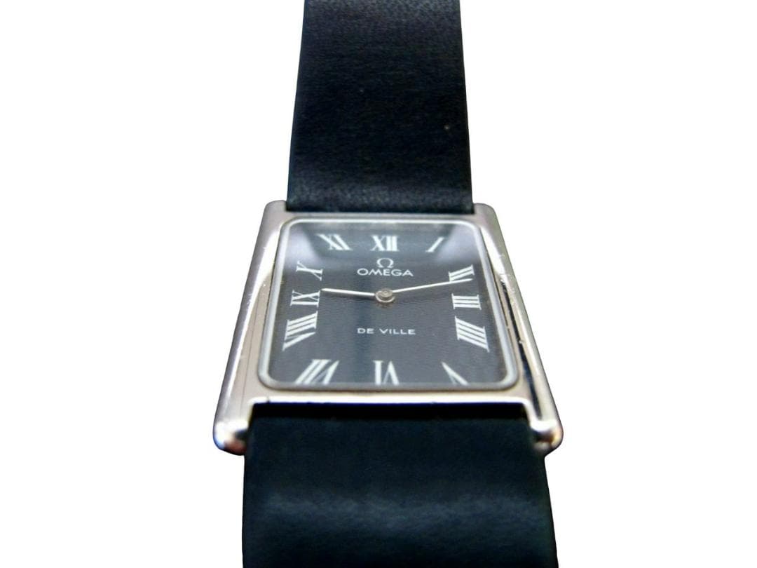 オメガ De Ville 手巻き 角型 メンズ 腕時計 紺文字盤 純正ベルト尾錠