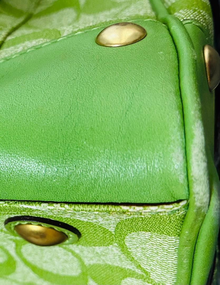 Coach ライトグリーン　ストライプ ハンドバッグ