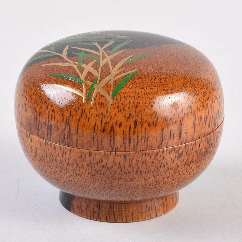 茶道具　中村宗悦作　柳に蛙蒔絵　丸香合　共箱　V　8431