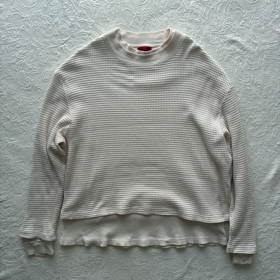 トップス 424 Thermal Layered Long Tee L Thermal LS Knit Polo in Washed Black by 424