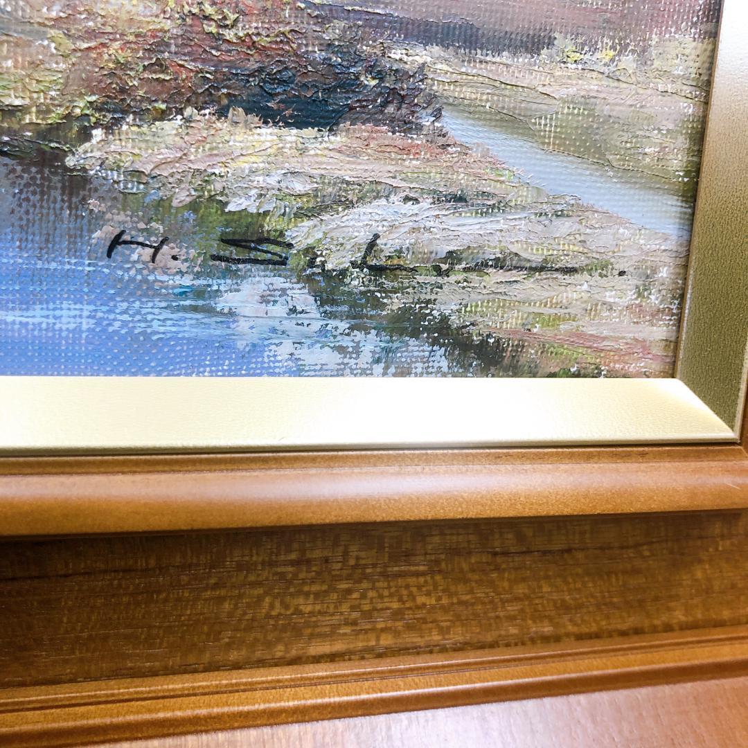 【25175】佐田 光 油彩画 風景画 [越後の山] 肉筆 F6号 額装絵画