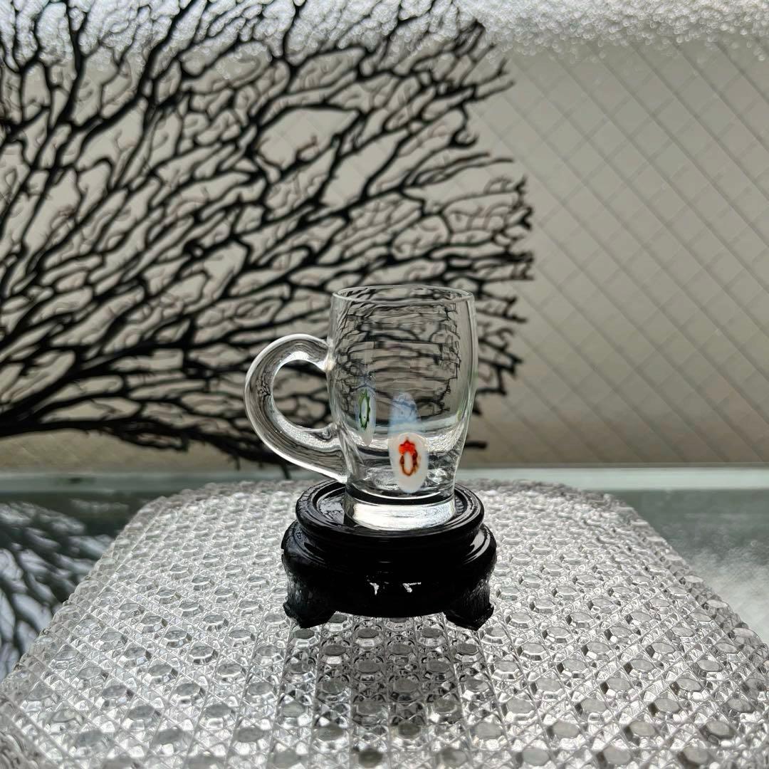 骨董 時代ガラス 超希少花象嵌 蜻蛉玉 風船型 取手付き 氷コップ ウラン