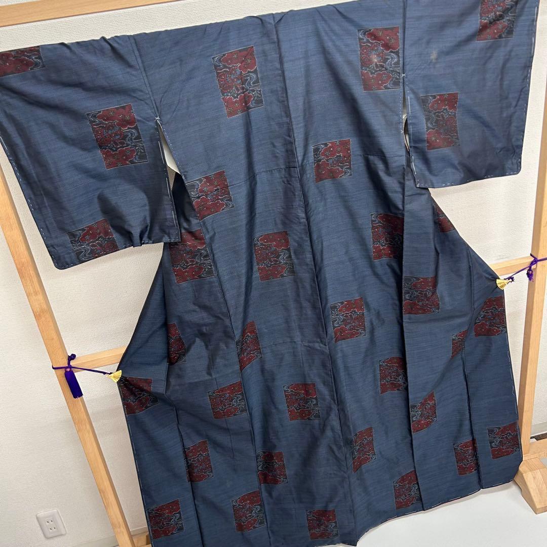 正絹袷 紅花紬調 未使用しつけ糸付き 無地 お洒落八掛 トール裄長