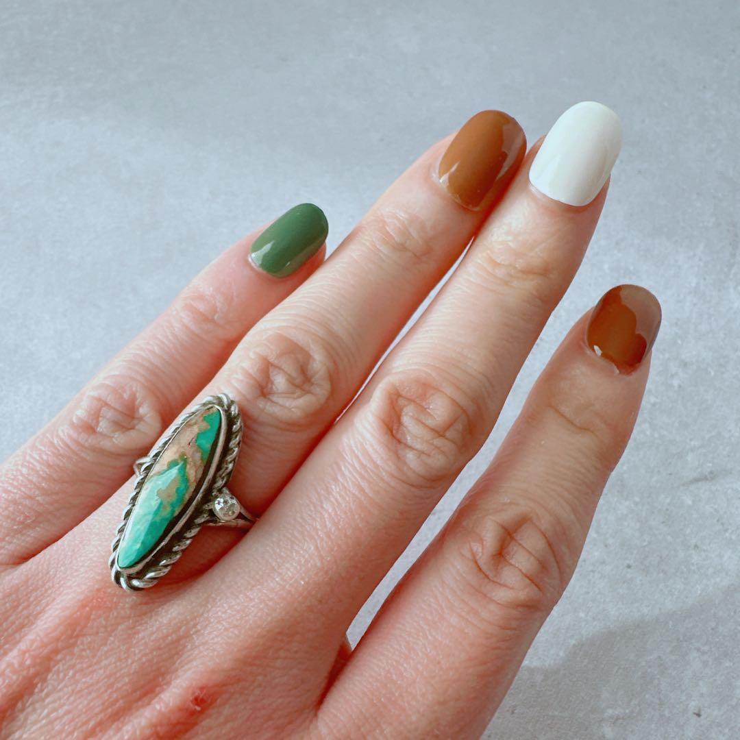 【J338】ヴィンテージ　ナバホ　ターコイズ　オーバル　シルバーリング　11号