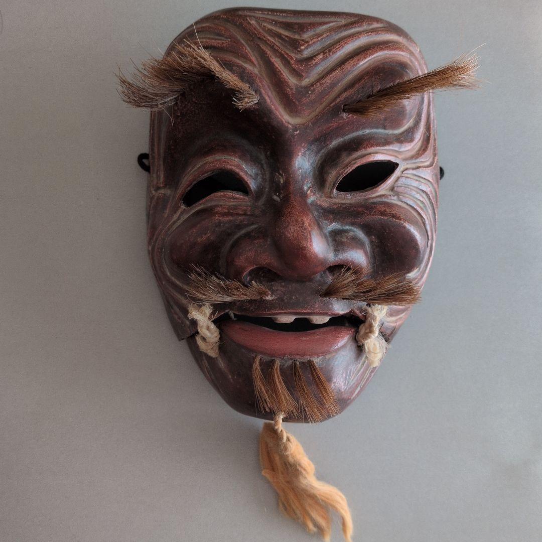 木製能面 （黒色尉）髭付き 表情豊か 能面 黒髭 文化遺産オンライン