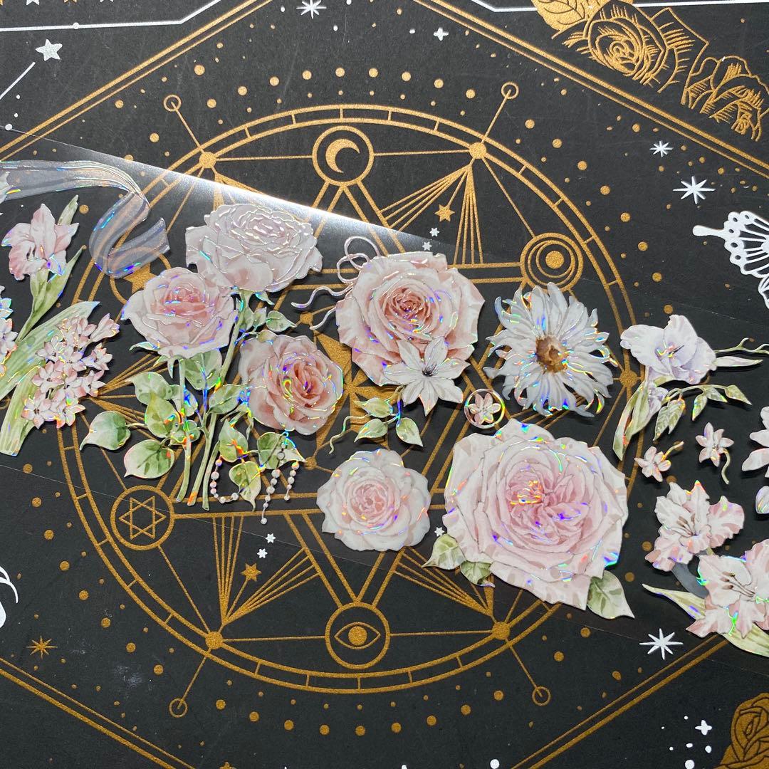 9240】海外 マステ 中古巻 貝殻光マスキングテープ 半透明 お花 装飾系