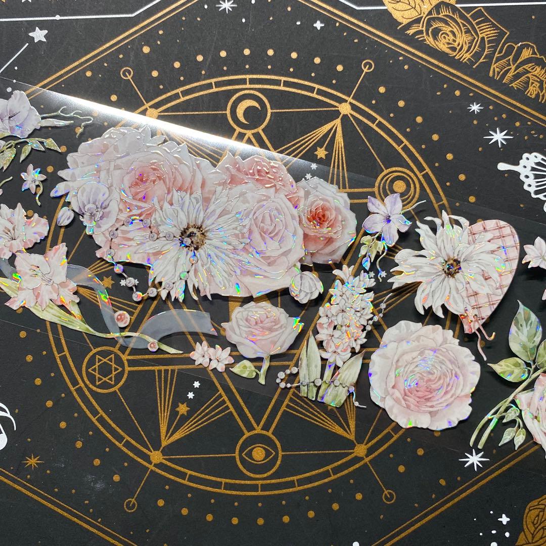 9240】海外 マステ 中古巻 貝殻光マスキングテープ 半透明 お花 装飾系