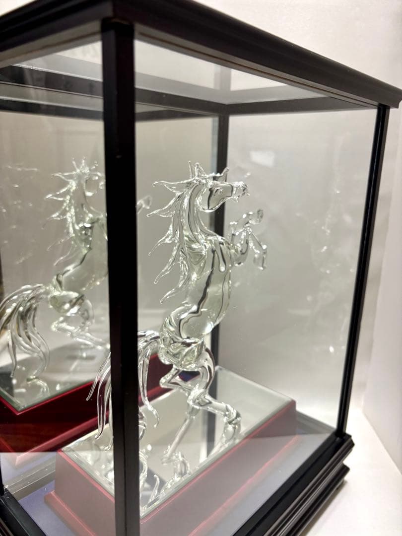 水晶製 騎立ち馬オブジェ ケース付 美術品・アンティーク・コレクション