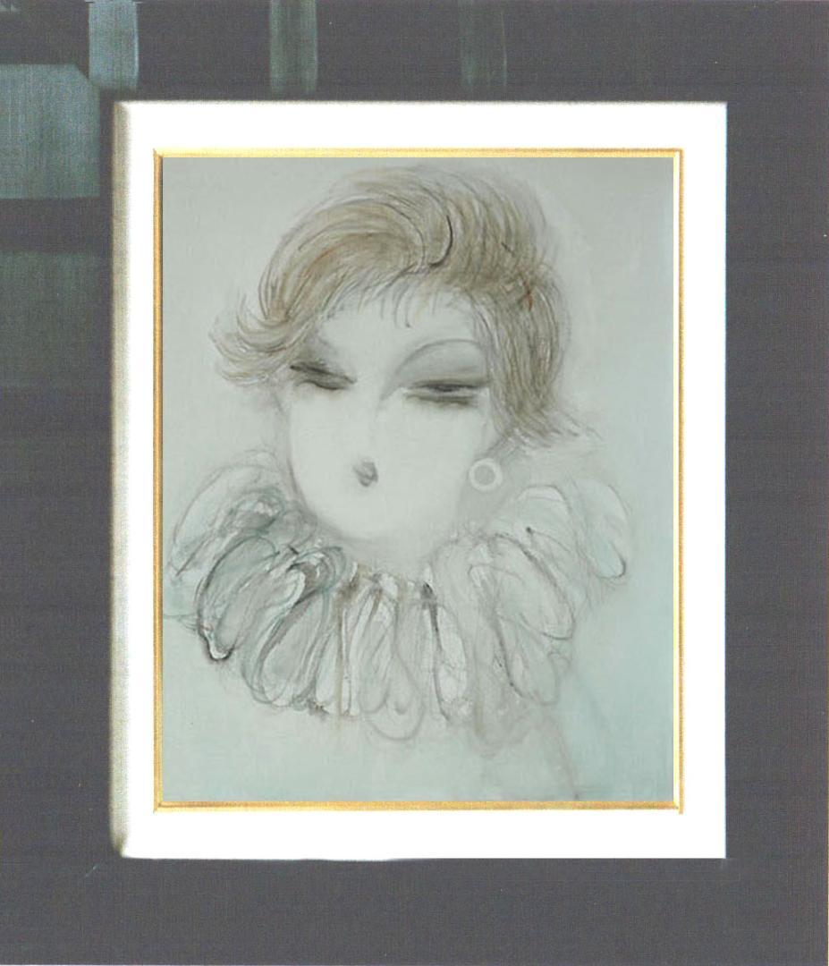 油絵 菅家令子 絵 絵画インテリア額付(青緑＋金色の枠) F6-081412女性