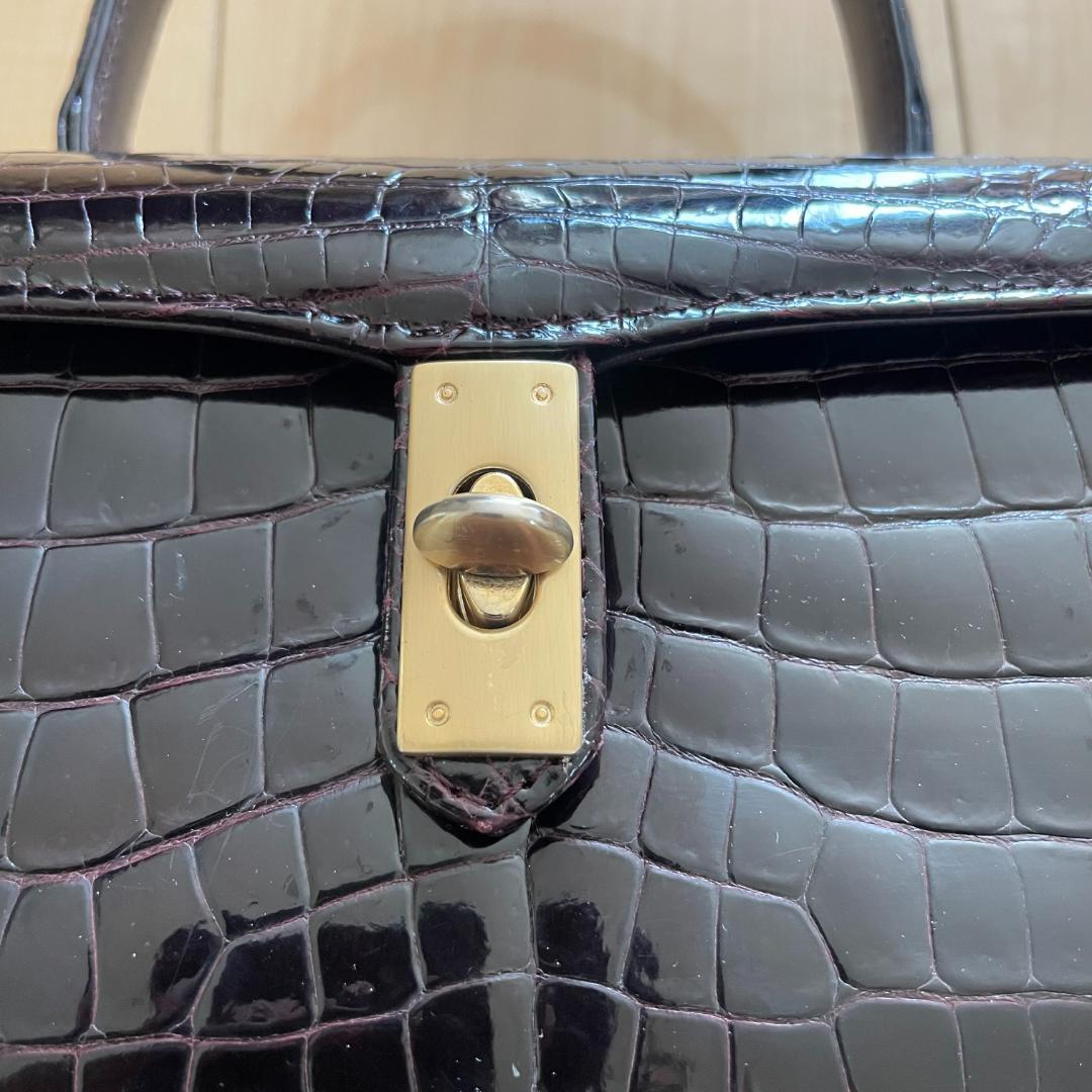 【極美品】JRA　クロコダイルハンドバッグ　ダークブラウン