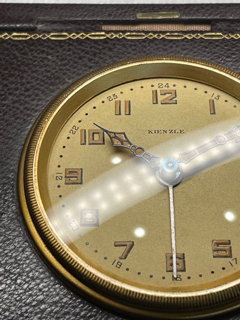 ドイツ KIENZLE 本革仕様の真鍮ガラス目覚し時計 時計/目覚し 正確稼働