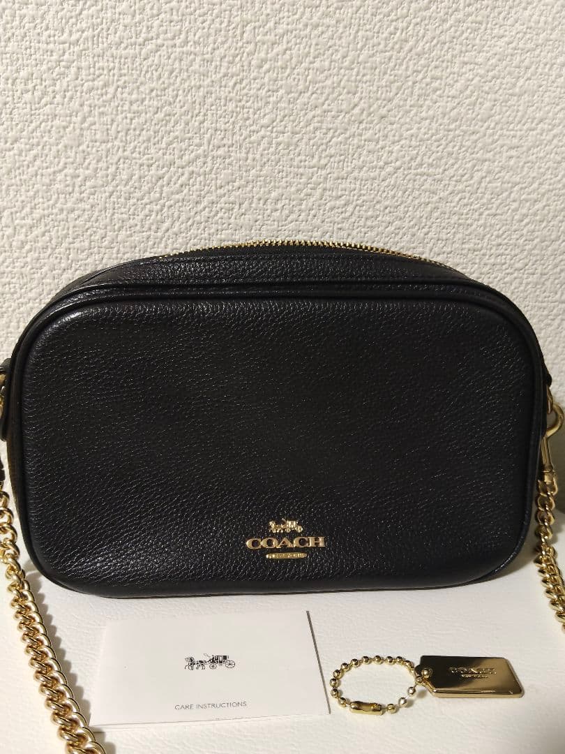 COACH ブラック　レザー　ショルダー　バッグ　黒　ロゴ　チェーン　コーチ