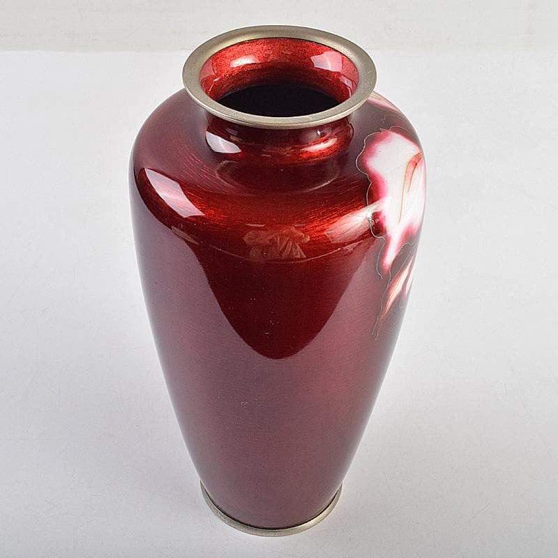 七宝焼 安藤七宝店 赤透釉 カトレア文 花瓶 C R9409 - メルカリ