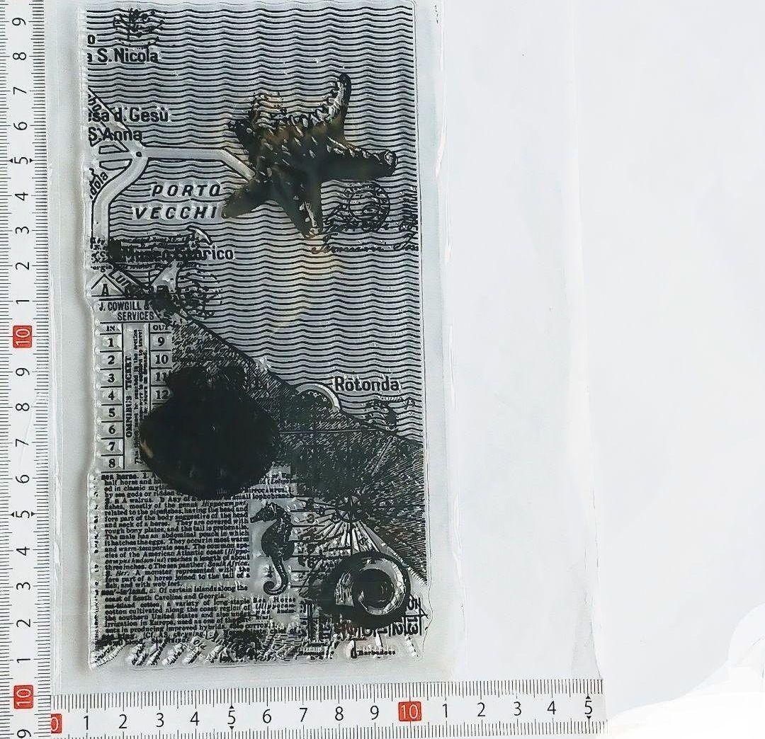 223)【海外製 】クリアスタンプ シーサイドマップ ヒトデ 貝コラージュ細長