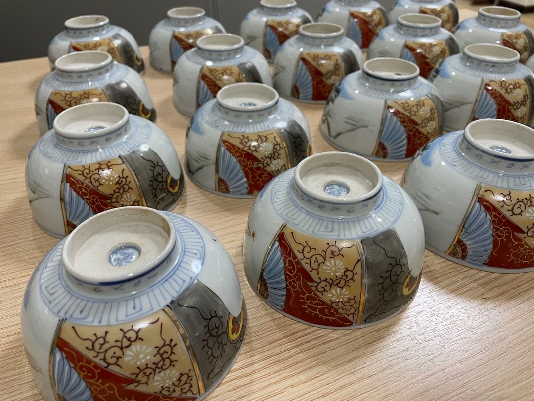 古伊万里 富貴長春 色絵金彩 富士 雪柄 小鉢 蓋付き椀 茶碗 レトロ 20