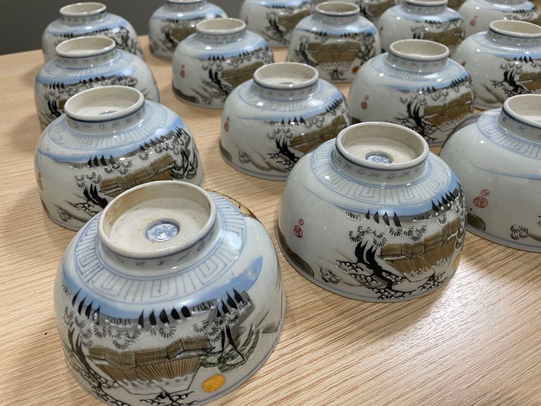 古伊万里 富貴長春 色絵金彩 富士 雪柄 小鉢 蓋付き椀 茶碗 レトロ 20